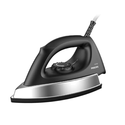 PHILIPS Stainless_Steel Heavyweight Dry Iron Gc181/8-1000 Watts Power, Black Non-Stick Soleplate, Ergonomic Grip