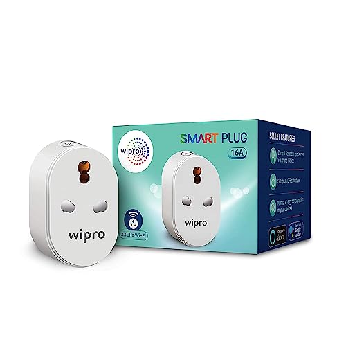 Wipro 16A Wi-Fi Smart Plug with Energy Monitoring- Suitable for Large Appliances like Geysers, Microwave Ovens, Air Conditioners (Works with Alexa and Google Assistant)- White