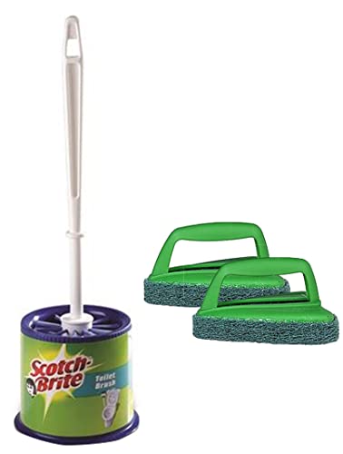 Scotch-Brite Round Toilet Brush with Holder & Scotch-Brite Fibre Bathroom Scrubber Brush (Green, Pack of 2) (H18-6024)