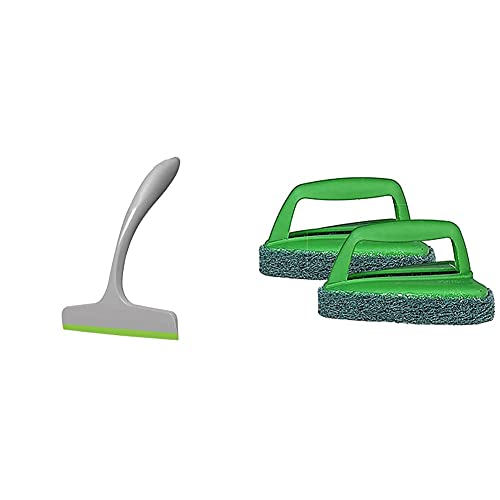 Scotch-Brite Plastic Kitchen Wiper (Grey)+Scotch-Brite Fibre Bathroom Scrubber Brush (Green, Pack of 2) (H18-6024)