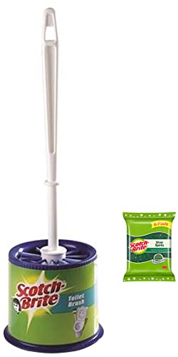 Scotch Brite Toilet Brush with Holder & Scotch-Brite Silver Sparks Scrub Pad 2.75×4 (Pack of 6)