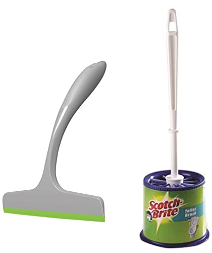 Scotch-Brite Plastic Kitchen Wiper (Grey) + Scotch-Brite Round Toilet Brush with Holder