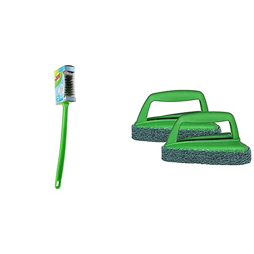 Scotch-Brite Double Sided Toilet Brush (IS840100066)+Scotch-Brite Fibre Bathroom Scrubber Brush (Green, Pack of 2) (H18-6024)