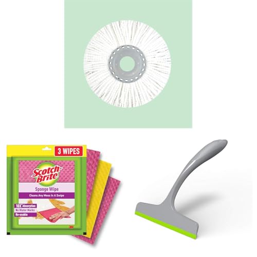 Scotch-Brite 2-in-1 Bucket Spin Mop Refill (White) & Scotch-Brite Sponge Wipe Resusable Kitchen Cleaning Sponge (Pack of 3) & Scotch-Brite Plastic Kitchen Wiper