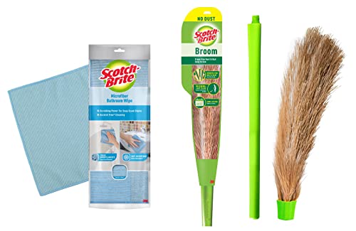 Scotch-Brite Fiber Broom (Green) & Scotch-Brite Microfiber Bathroom Wipe (Blue)