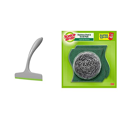 Scotch-Brite Plastic Kitchen Wiper (Grey) andScotch-Brite 1 Stainless Steel Scrubber (15g) and 2 Scrub Pads Combo