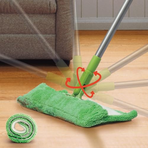 Scotch-Brite Multi-purpose Microfiber Flat Mop with 1 extra refill for Dry & Wet Cleaning, 360 degree Rotating head and Telescopic handle, suitable for Floor, Glass, Ceiling and Walls (Green)