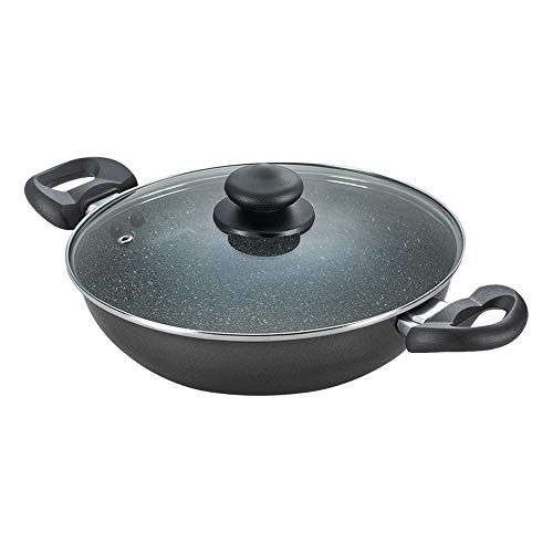 Prestige Omega Deluxe Granite Kadai | 3.25 L | Black | Induction Base | 5 Layer Non-Stick Granite Finish | Scratch Resistant | Dishwasher Safe | Metal Spoon Friendly