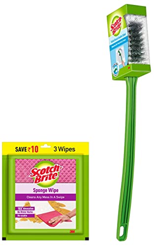 Scotch-Brite Sponge Wipe, Pack of 3 (Color May Vary) & Scotch-Brite Double Sided Toilet Brush